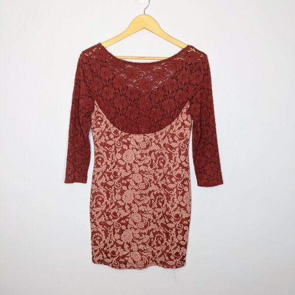 Free People Red Lace Long Sleeve Floral Mini Dress - Picture 9 of 9